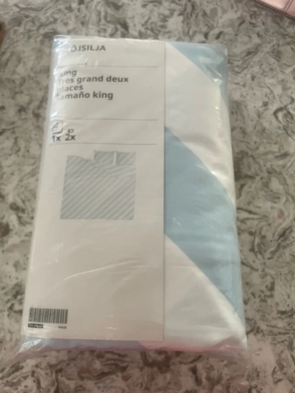 IKEA Slojsilja White and Light Blue King Duvet & Pillowcase Set